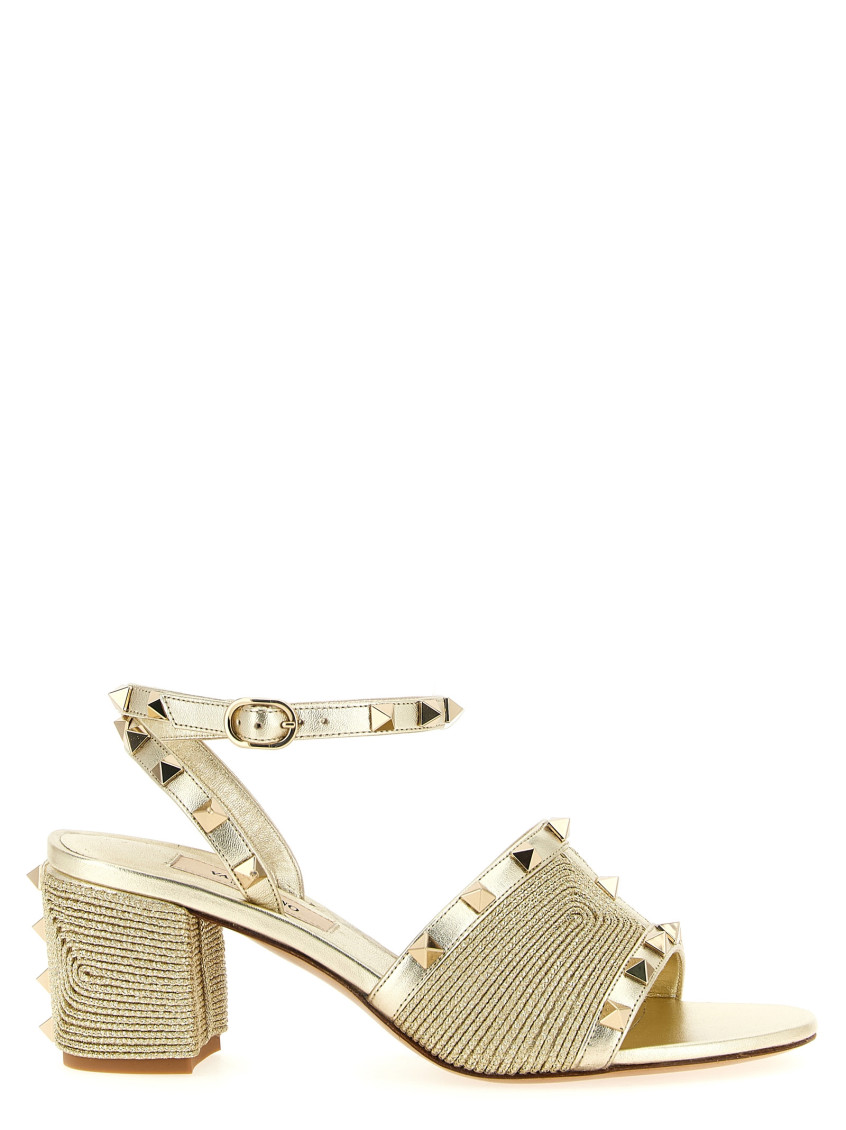 Valentino Garavani Rockstud Sandal In Laminated Nappa With Cornely Embroidery 60mm Woman Platinum 41