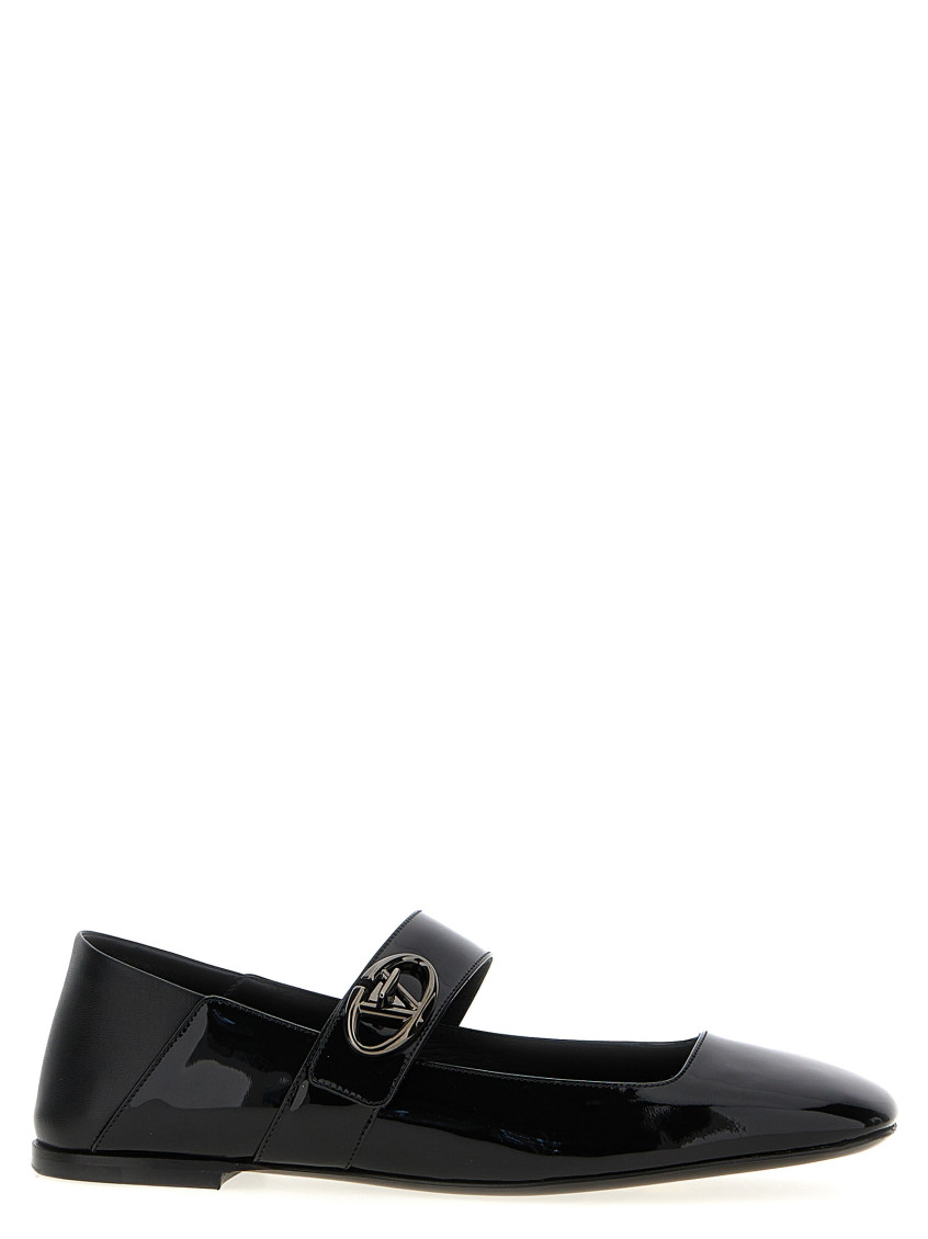 Valentino Garavani Vlogo Locker Mary-jane Ballerina In Eel With Flower Application Woman Black 37.5