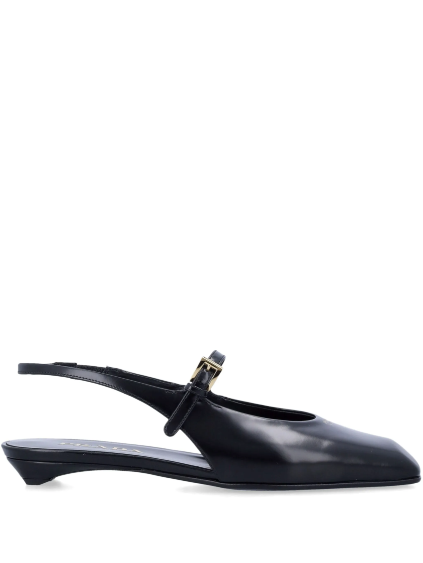 Prada Mary Jane Patent Pointy-toe Slingback Ballerina Flat