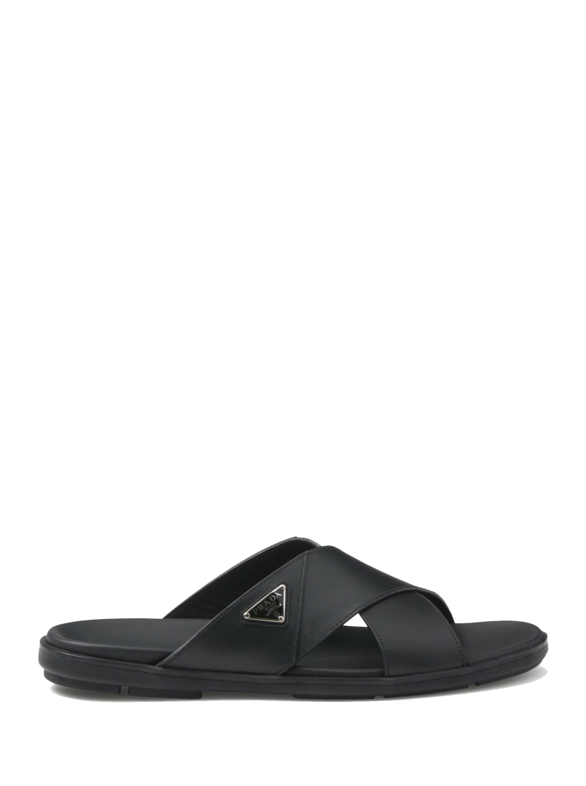 Prada Triangle Logo Criss-cross Sandals