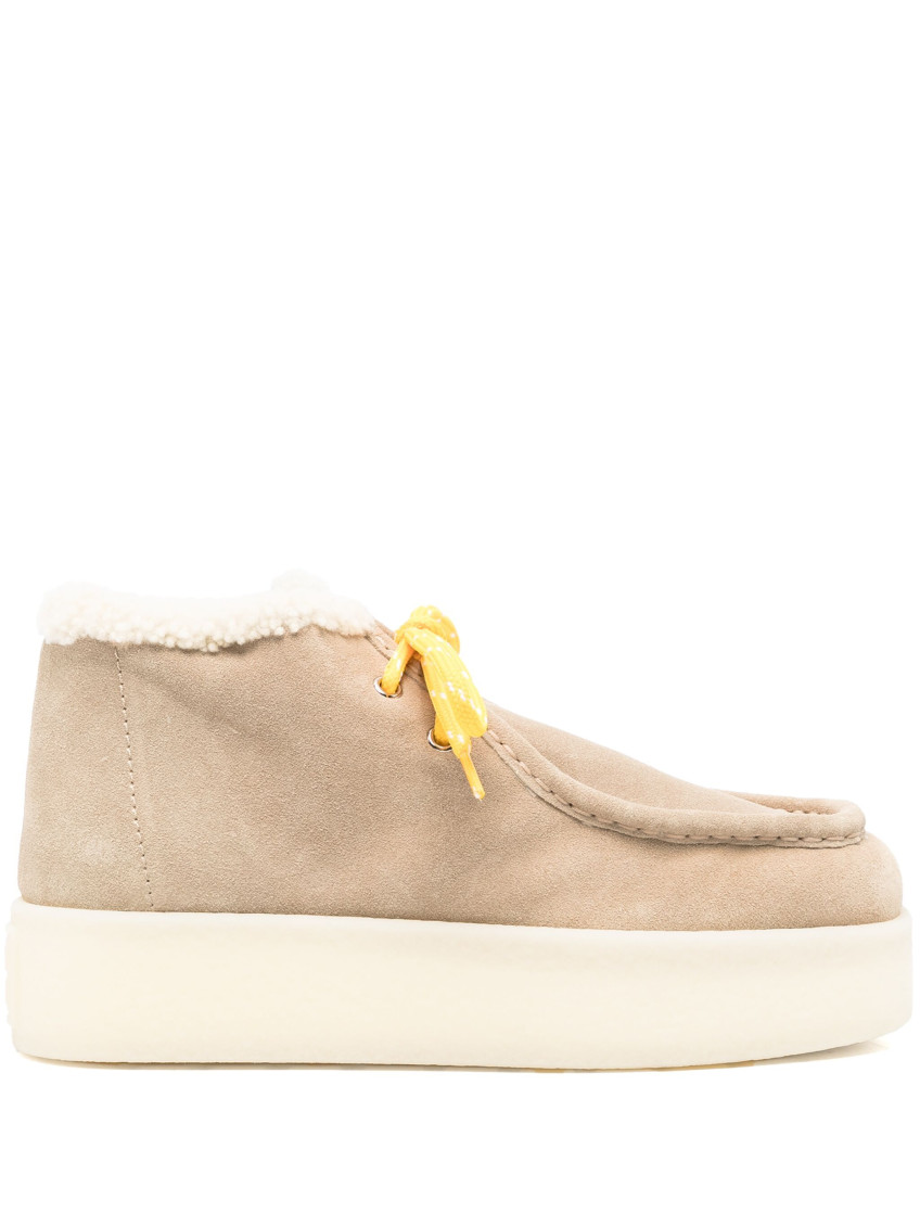 Miu Miu Suede Flatform Boots In Nude