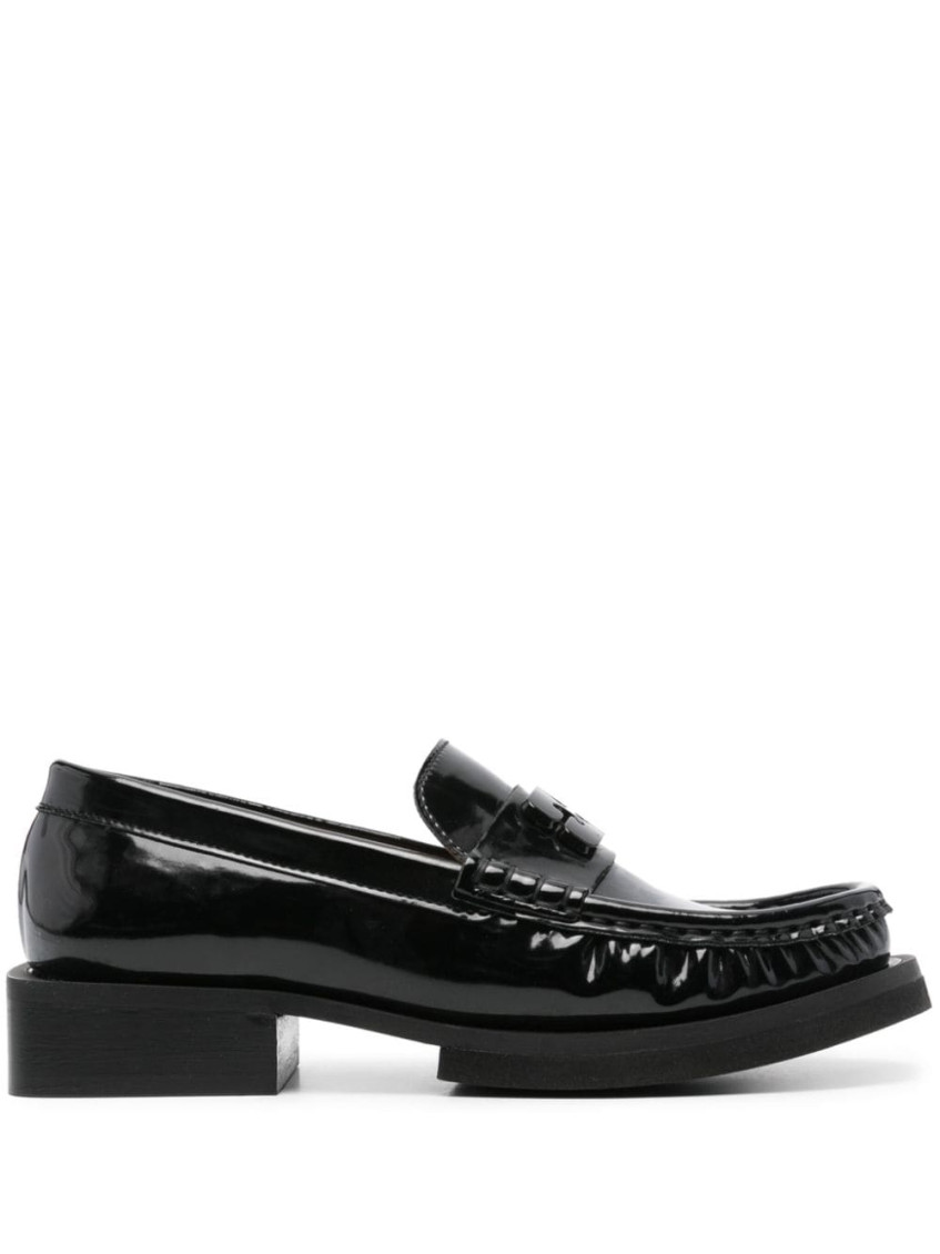 Ganni Black Patent Leather Loafers In Black