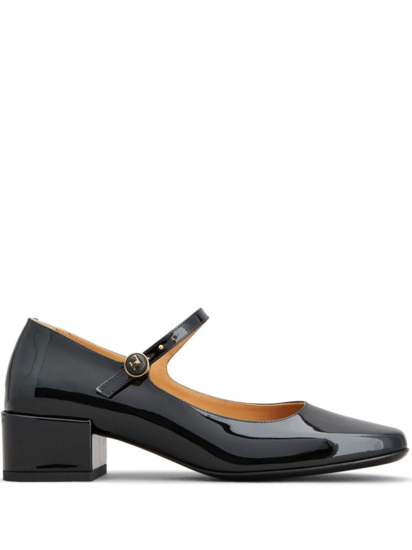 Tod's Almond Toe Block Heel Gold Hardware Pumps In Black