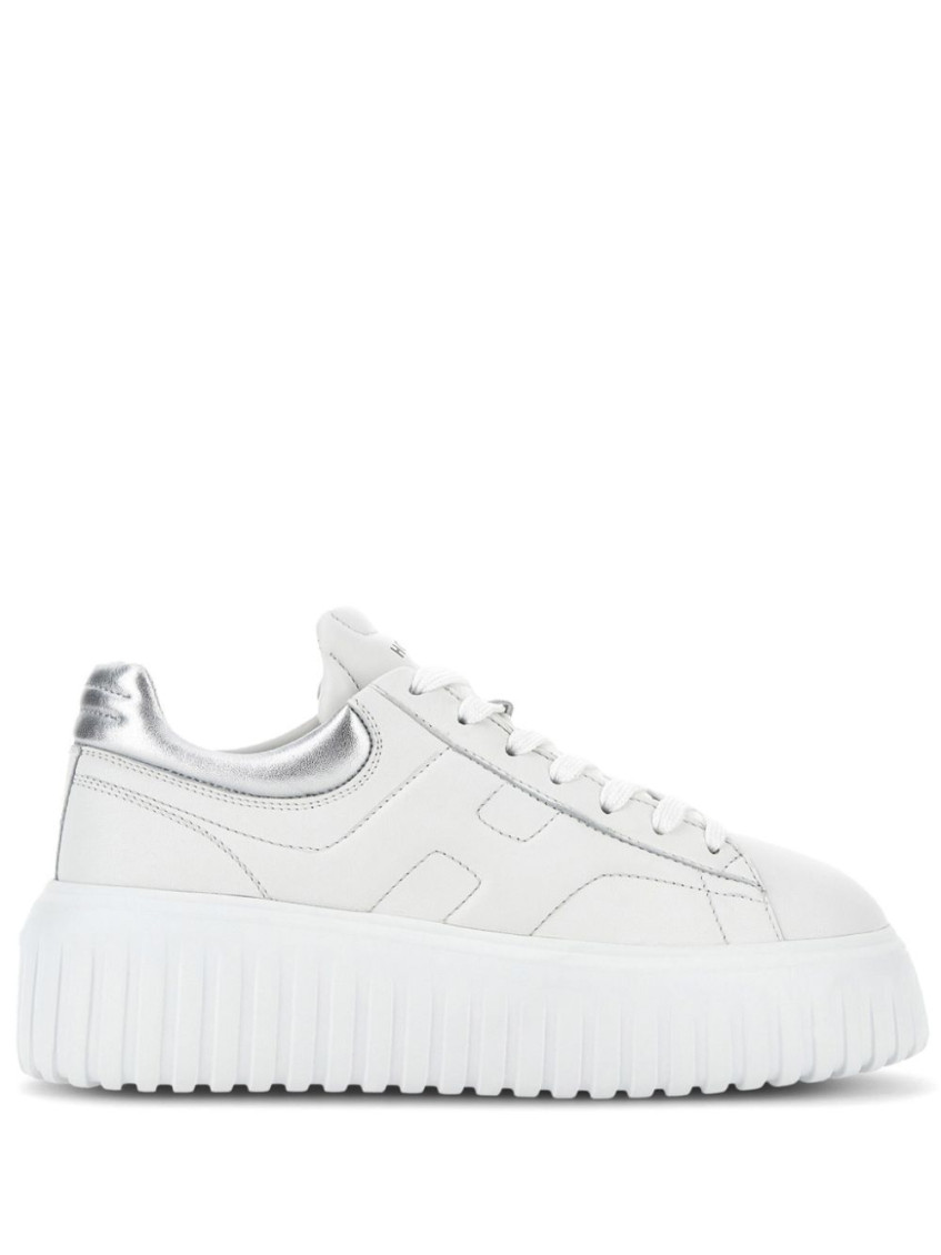 Hogan Striped Leather Lace-up Sneakers With H Detail In White