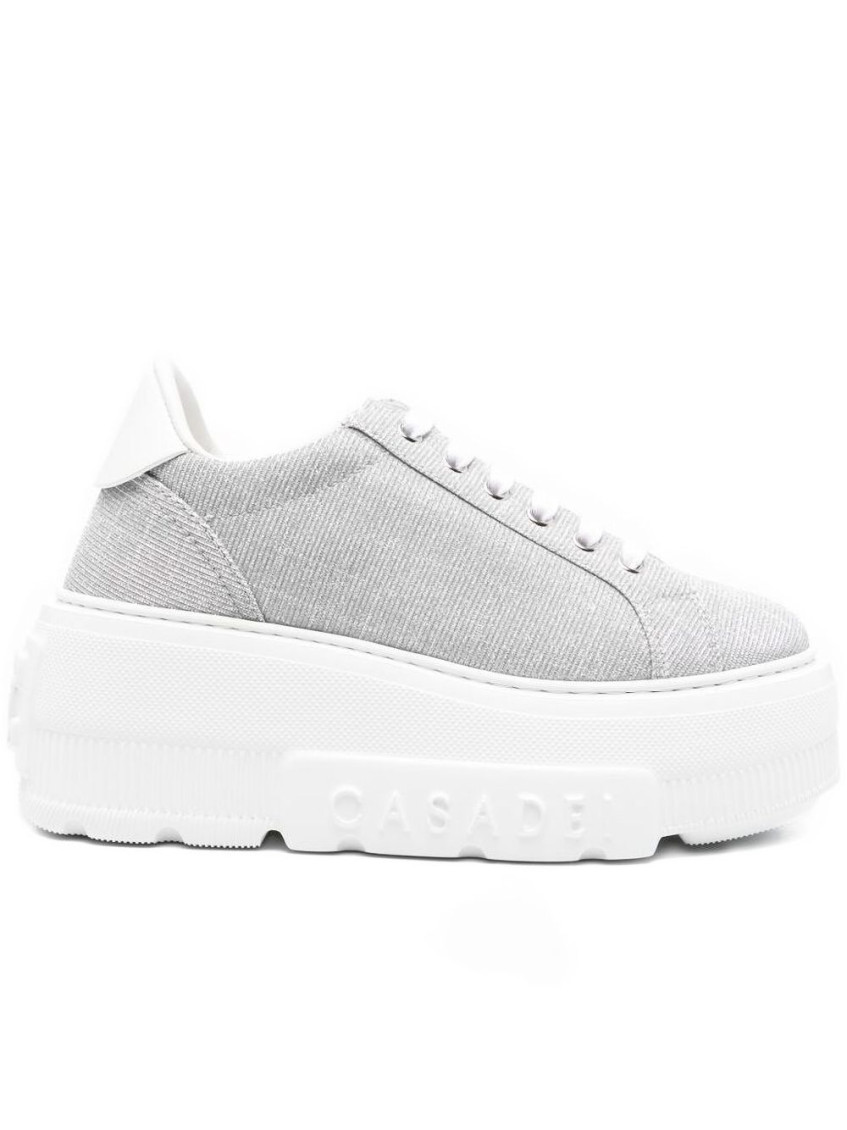 Casadei Low Top Platform Sole Sneakers In Textured Fabric In Gray