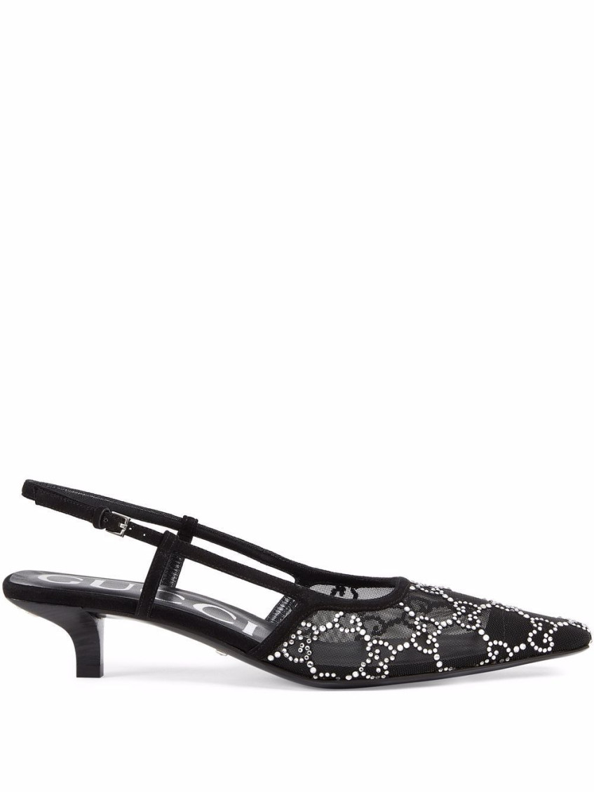 Gucci Gg Rhinestoned Mesh Slingback Pumps In Multi