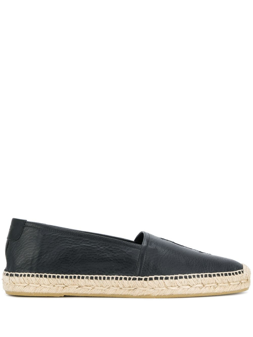 Saint Laurent Black Leather Espadrilles In Black