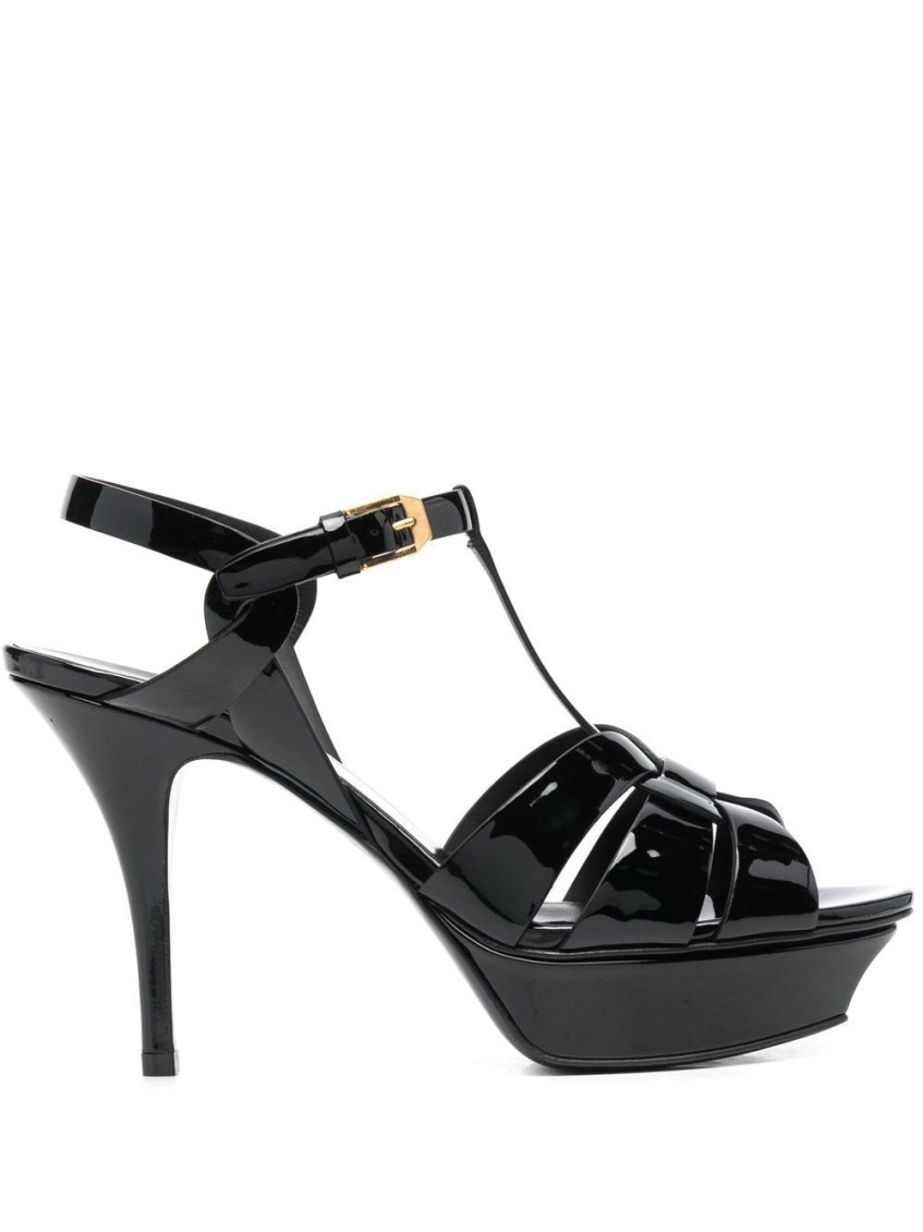 Saint Laurent Tribute Platform Sandals In Smooth Leather Shoes In Black