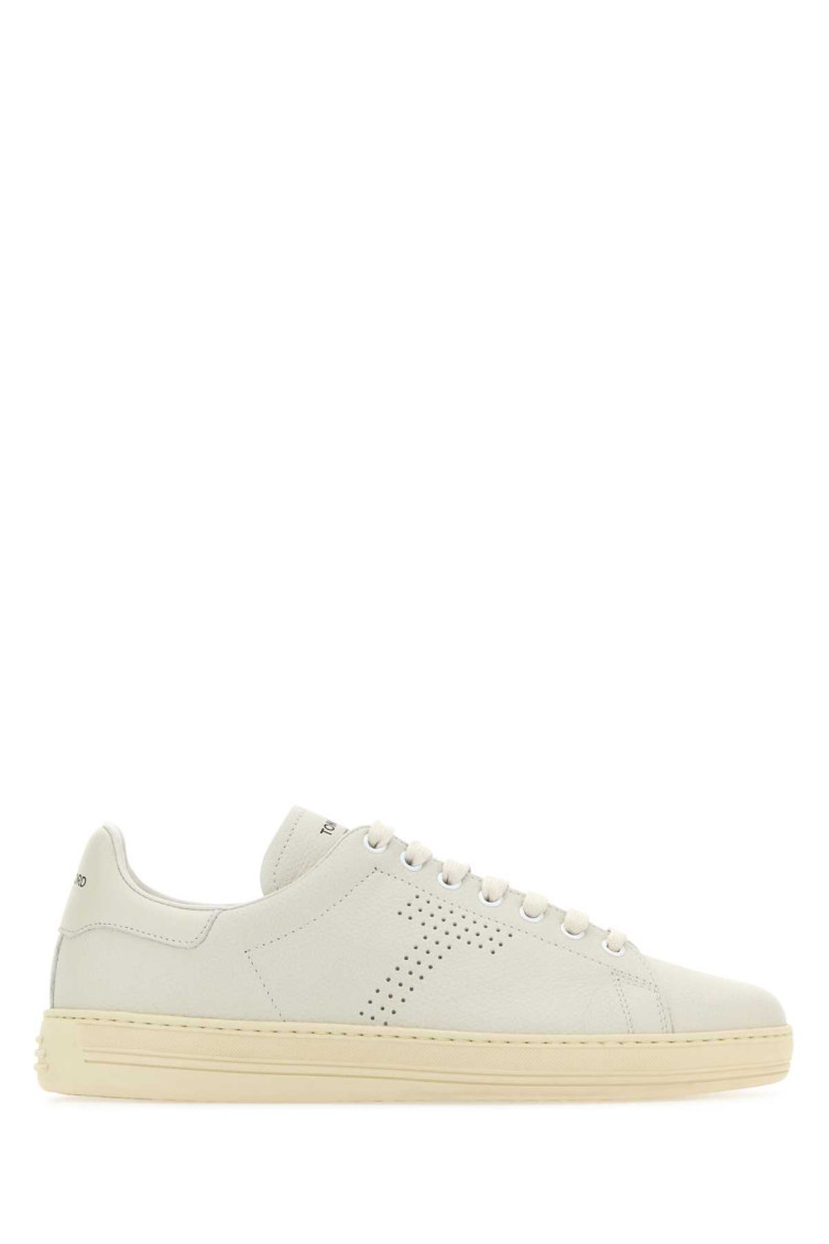 Tom Ford Leather Warwick Sneakers Rubber Sole Perforated Detailing In White