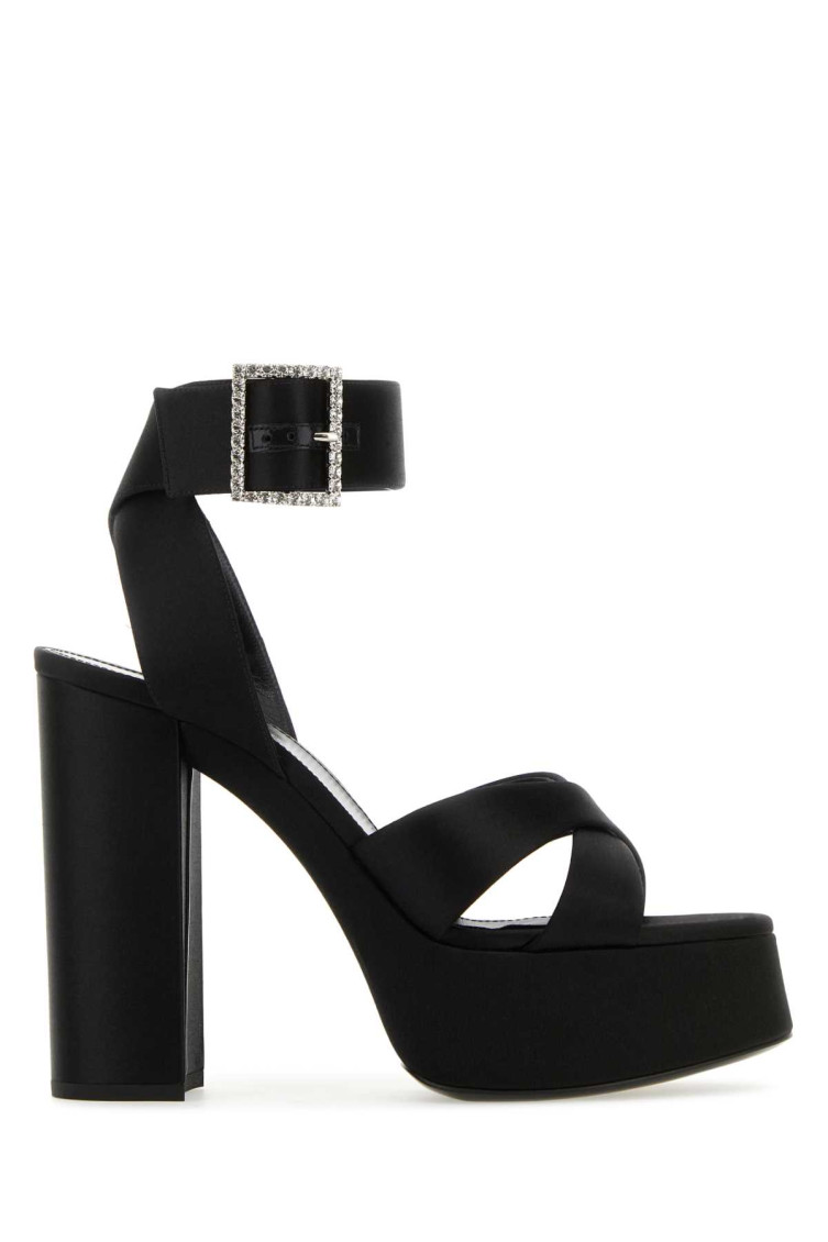 Saint Laurent Elegant Mini Satin Bianca Sandals With 12.5 Cm Heel Height In Black