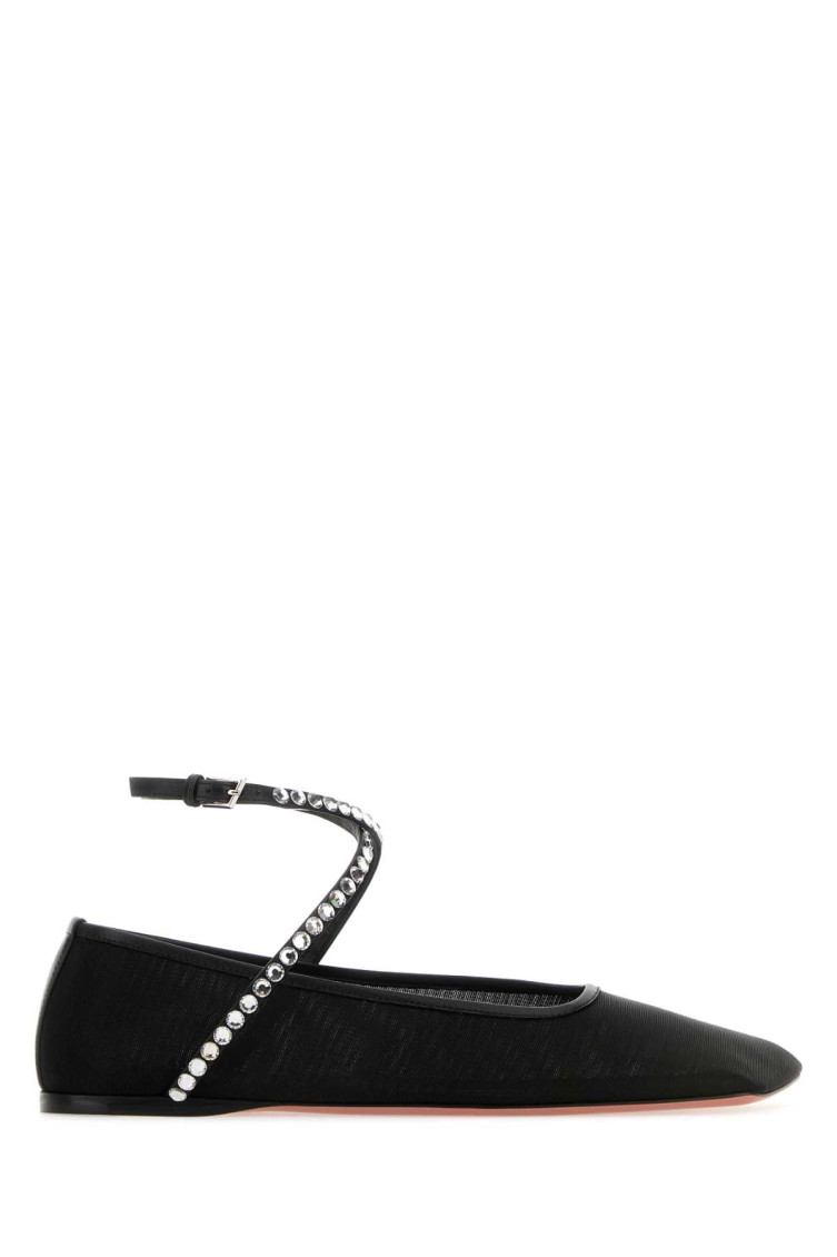 Shop Amina Muaddi Black Pointed Toe Ballet Flats