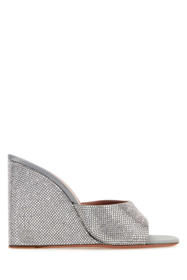 Amina Muaddi Sandals With Embellished Heels In Grey