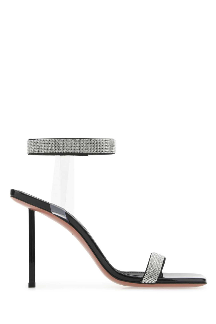 Shop Amina Muaddi Silver Embellished Fabric Rih Heels