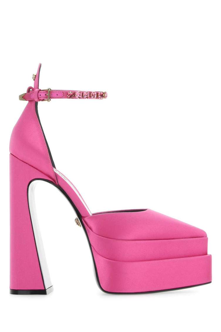 Shop Versace Pink Satin Pumps