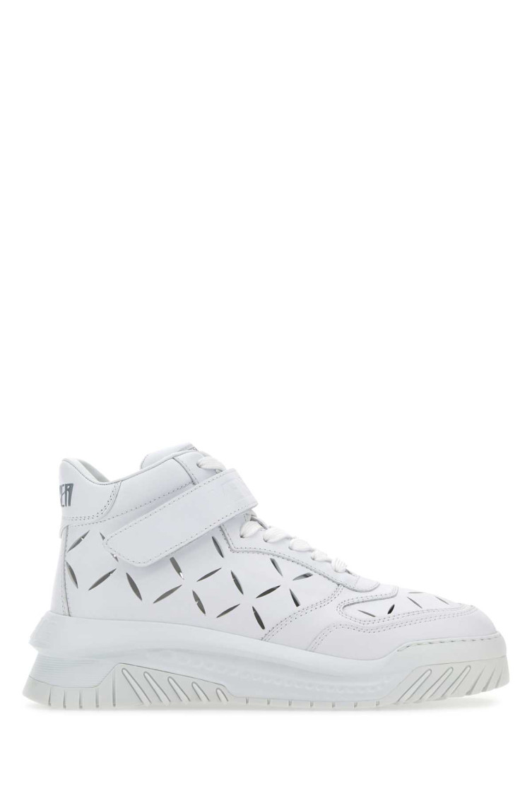 Versace White Perforated High Top Sneakers In White