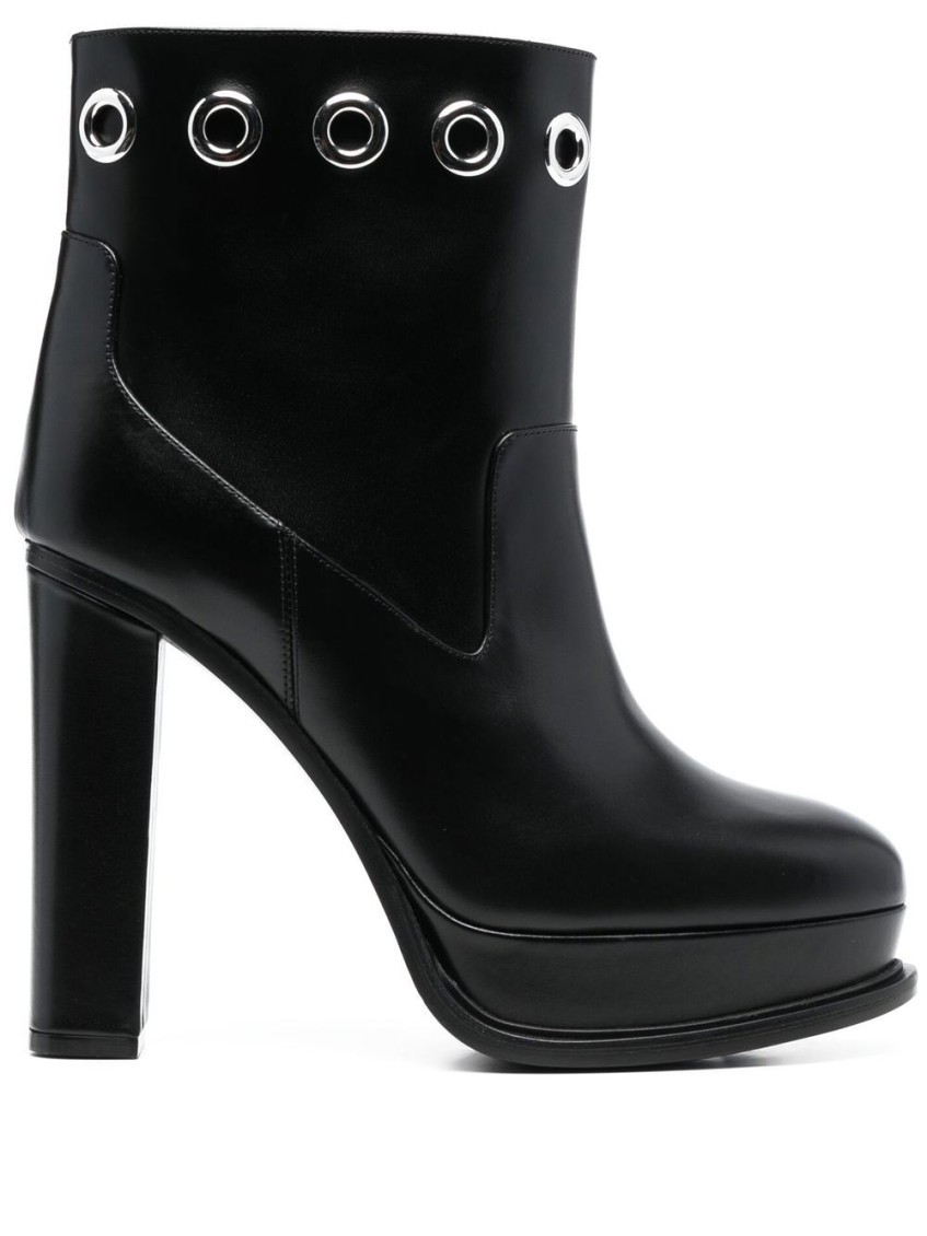 Shop Alexander Mcqueen Black Leather Heel Ankle Boots