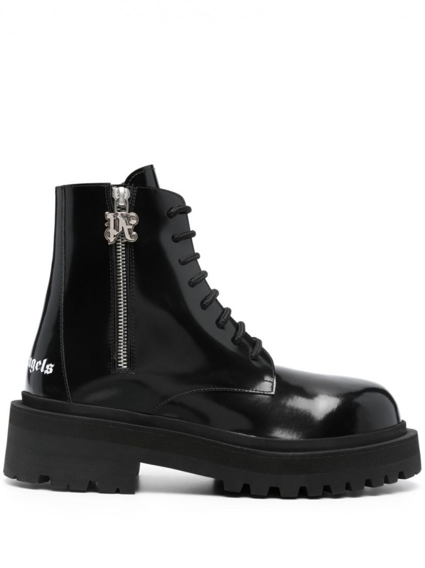 Palm Angels Combat Boots In Leather In Black