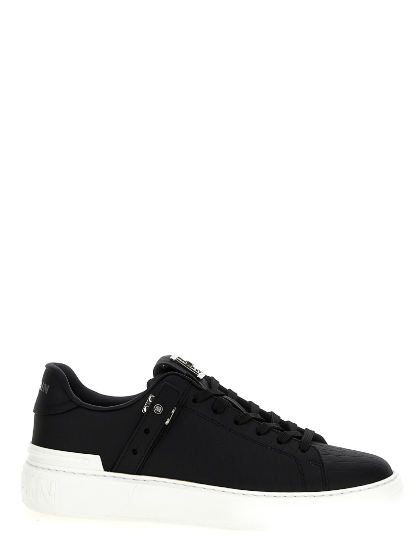 Balmain 'b-court B-buzz' Black Low Sneakers With Diamond Motif And Logo Patch On The Tongue In Black