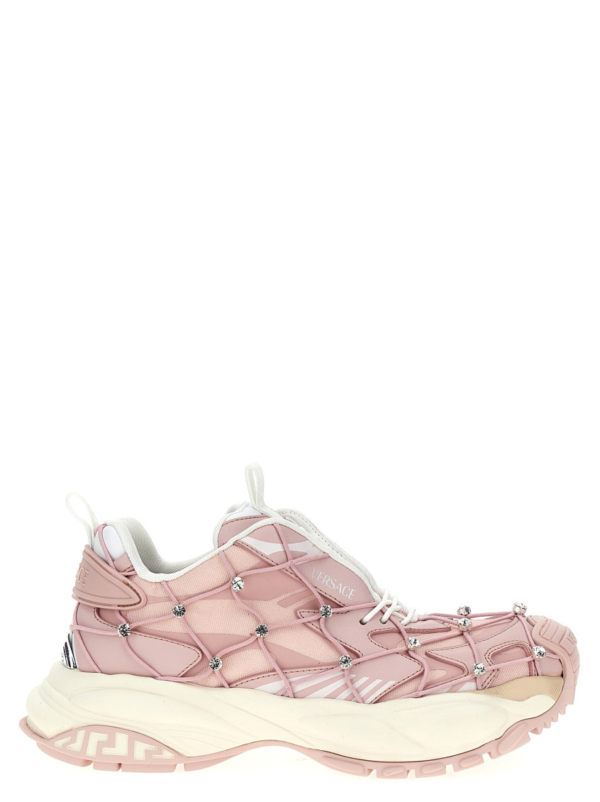 Versace Pink Lace Up Sneakers In Pink