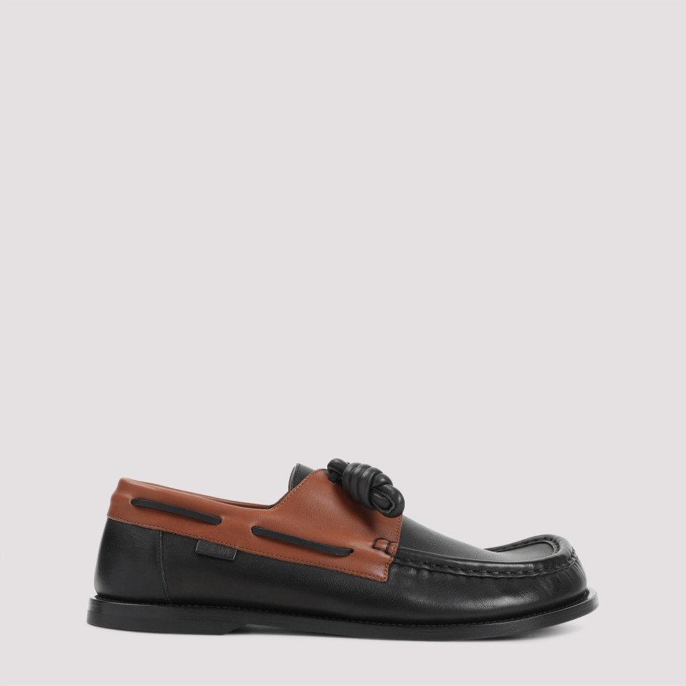 Loewe Sculpted Black Leather Shoes With Brown Accents In Brown