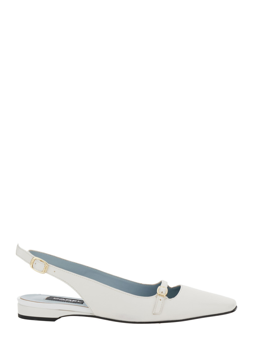 Carel Paris Beige Leather Slingback Ballet Shoes In White