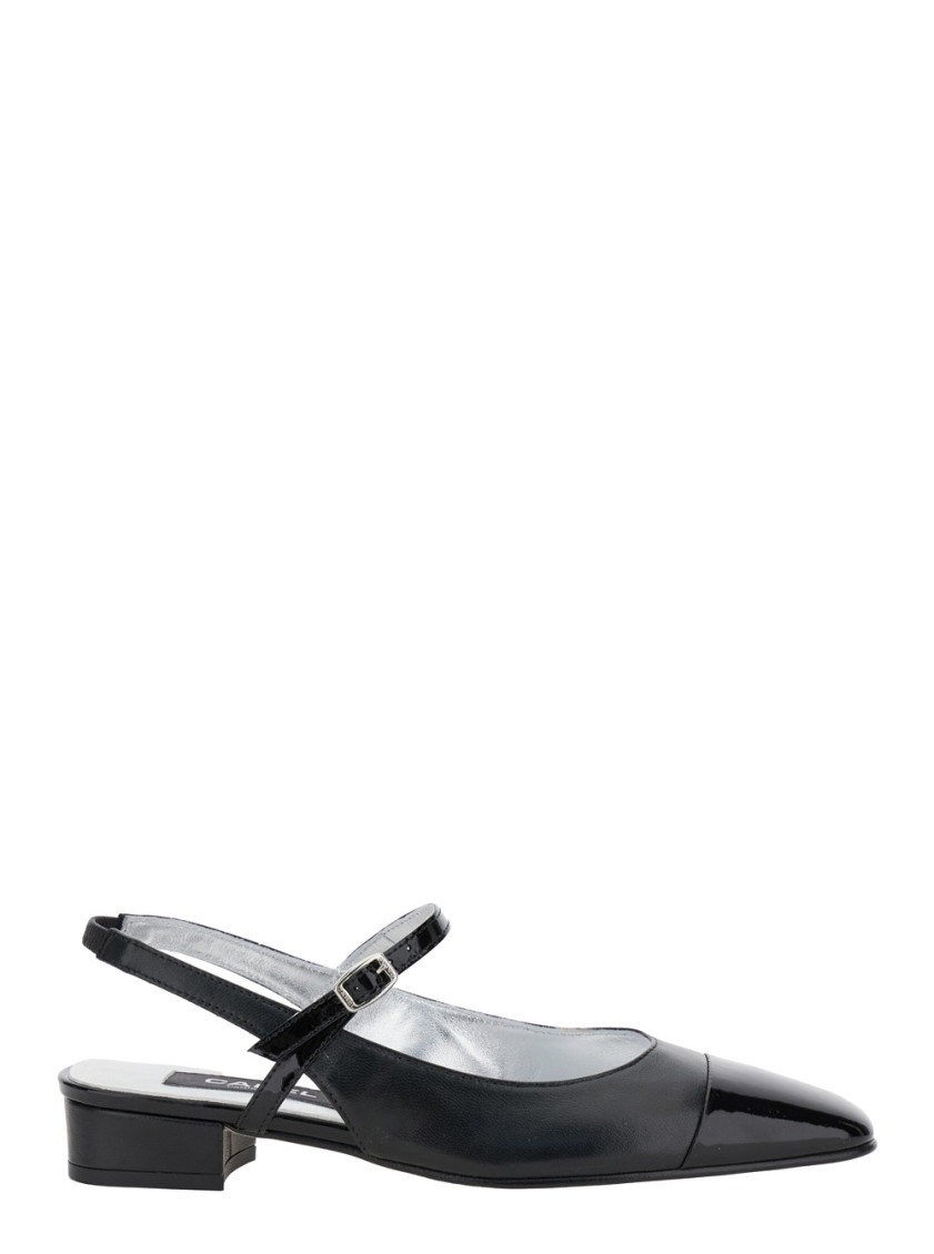 Carel Paris Leather Block Heel Ballerinas With Sling Back In Black