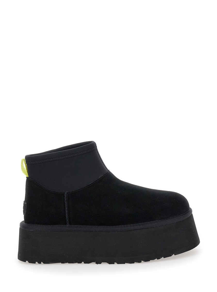Ugg Black Classic Mini Dipper Ankle Boots With Fabric Insert In Suede Woman In Black