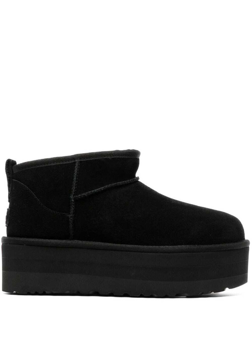 Ugg Classic Mini Platform Black Ankle Boots With Platform In Suede Woman In Black