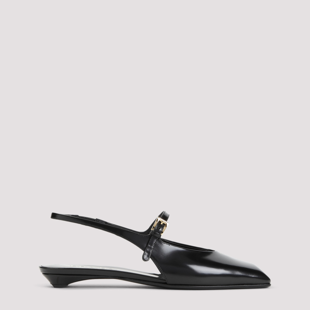 Prada Mary Jane Patent Pointy-toe Slingback Ballerina Flat In Black