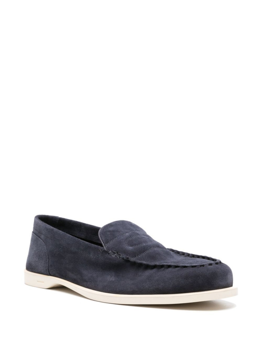 John Lobb Navy Blue Suede Loafers In Navy Blue