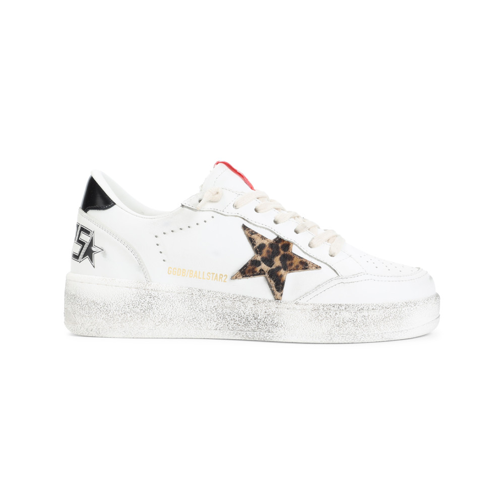 Golden Goose Leopard-print Leather Star Sneakers In White