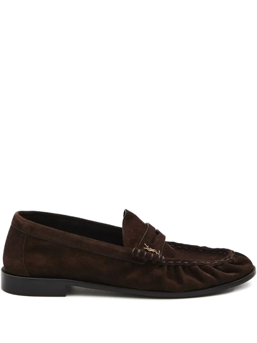 Saint Laurent Cassandre-detail Suede Loafers In Brown