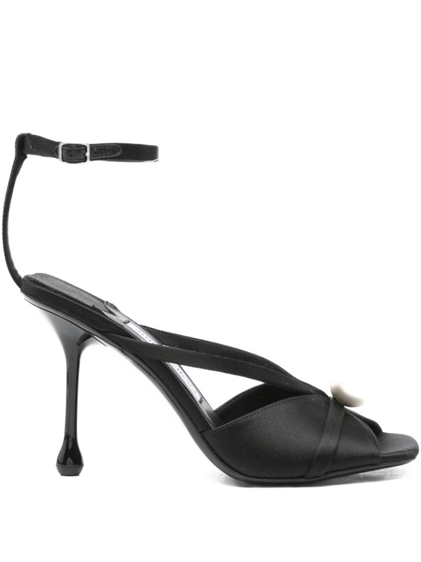 Jimmy Choo Satin Sandals With Pearl Embellishment And Strappy Design In Black