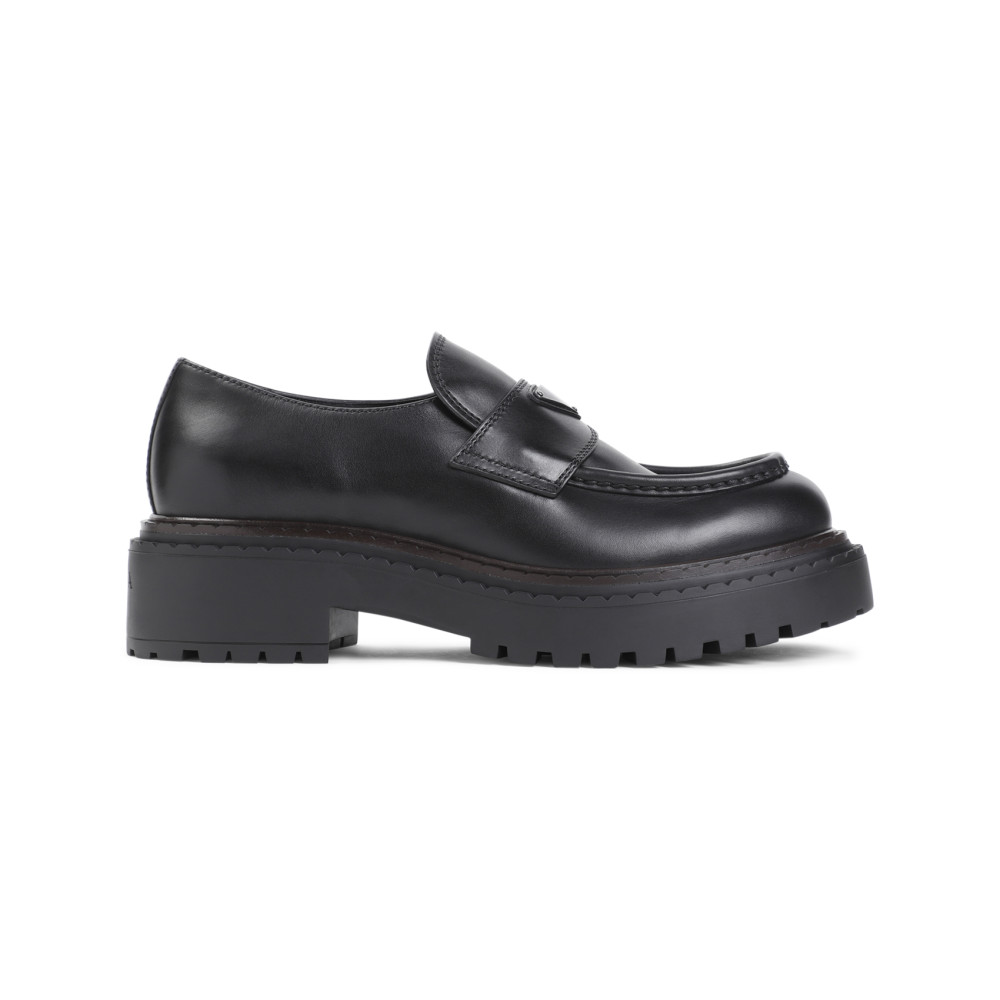 Prada Black Brushed Leather Loafer In Black