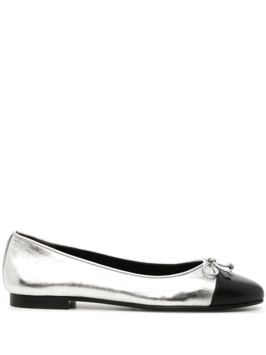 Tory Burch Silver Leather Ballet Flats In Silver