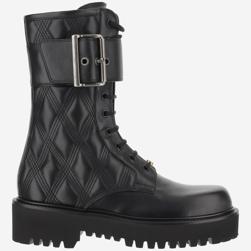 Valentino Quilted Combat Booties Buckle Detail In Multi