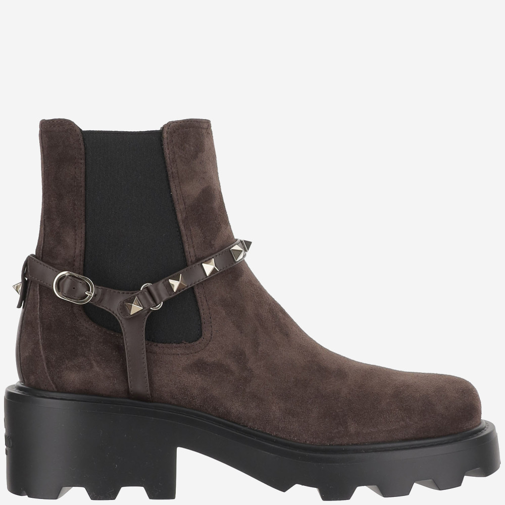Valentino Beatle Rockstud Suede Chelsea Boots In Multi
