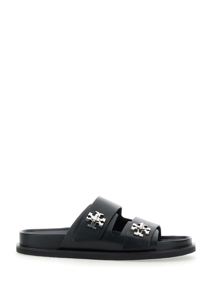 Tory Burch T Lock Slide Sandals With Logo Embellishment In Black