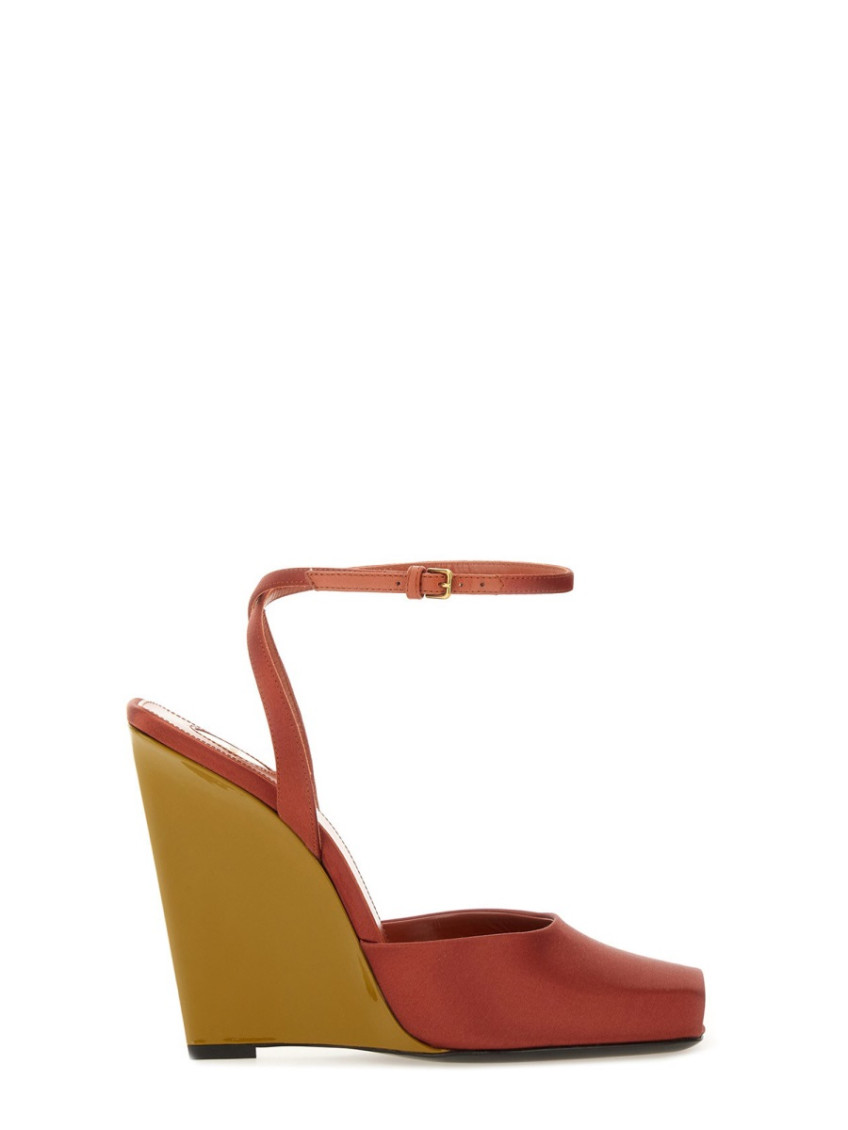 Saint Laurent Red Ankle Strap Wedges