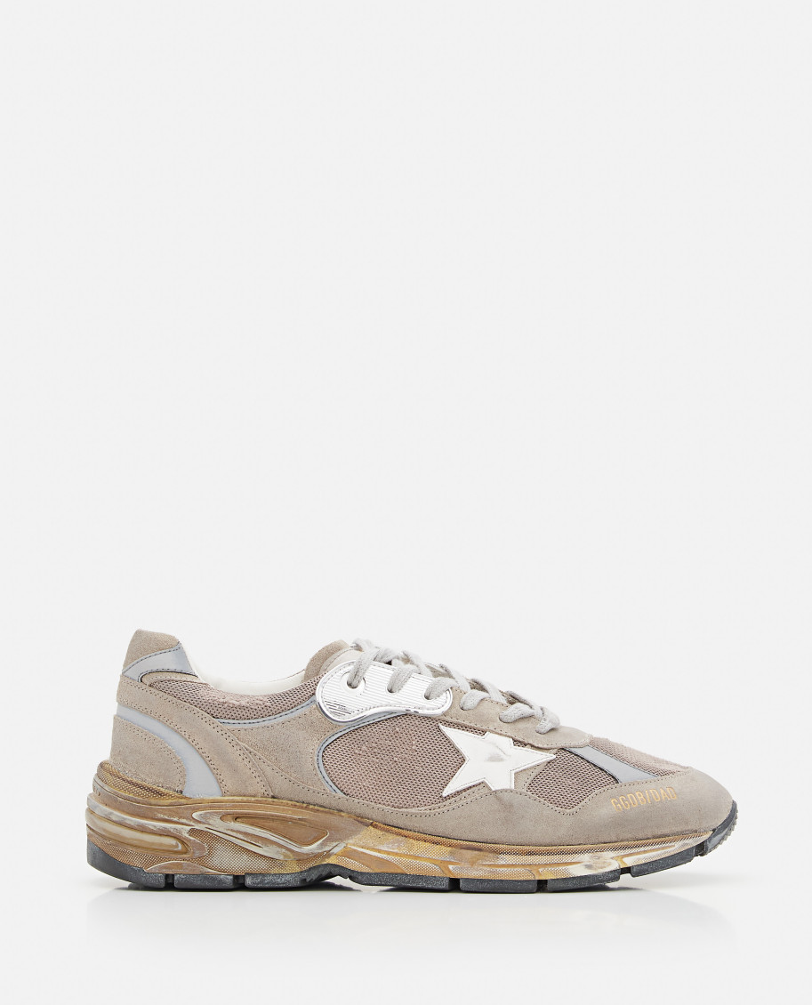 Golden Goose Mens Dad-star Sneakers In Dove-gray Mesh And Suede With White Leather Star In Grey