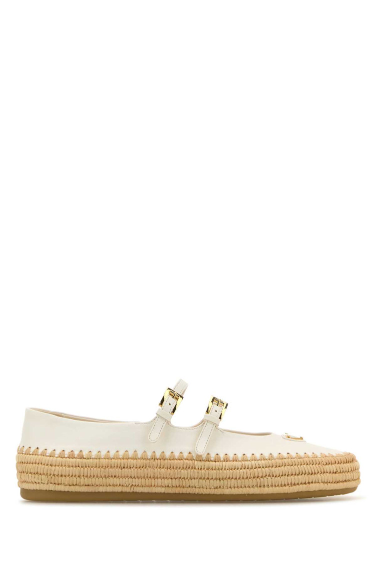 Prada Women White Nappa Leather Ballerinas In White