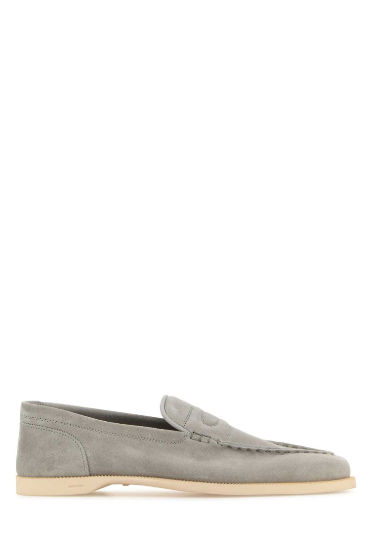 John Lobb Light Grey Suede Loafers In Grey