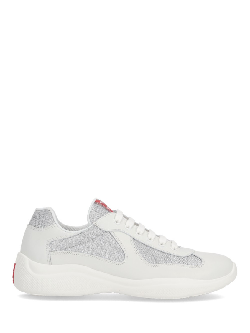 Prada Two-material Leather And Tech Fabric Sneaker In Gray