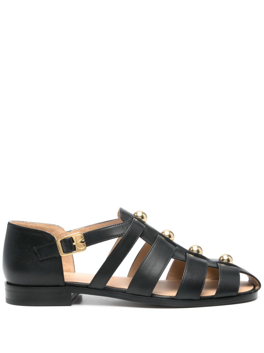 Valentino Studshield Fisherman Sandals In Calf Leather In Black