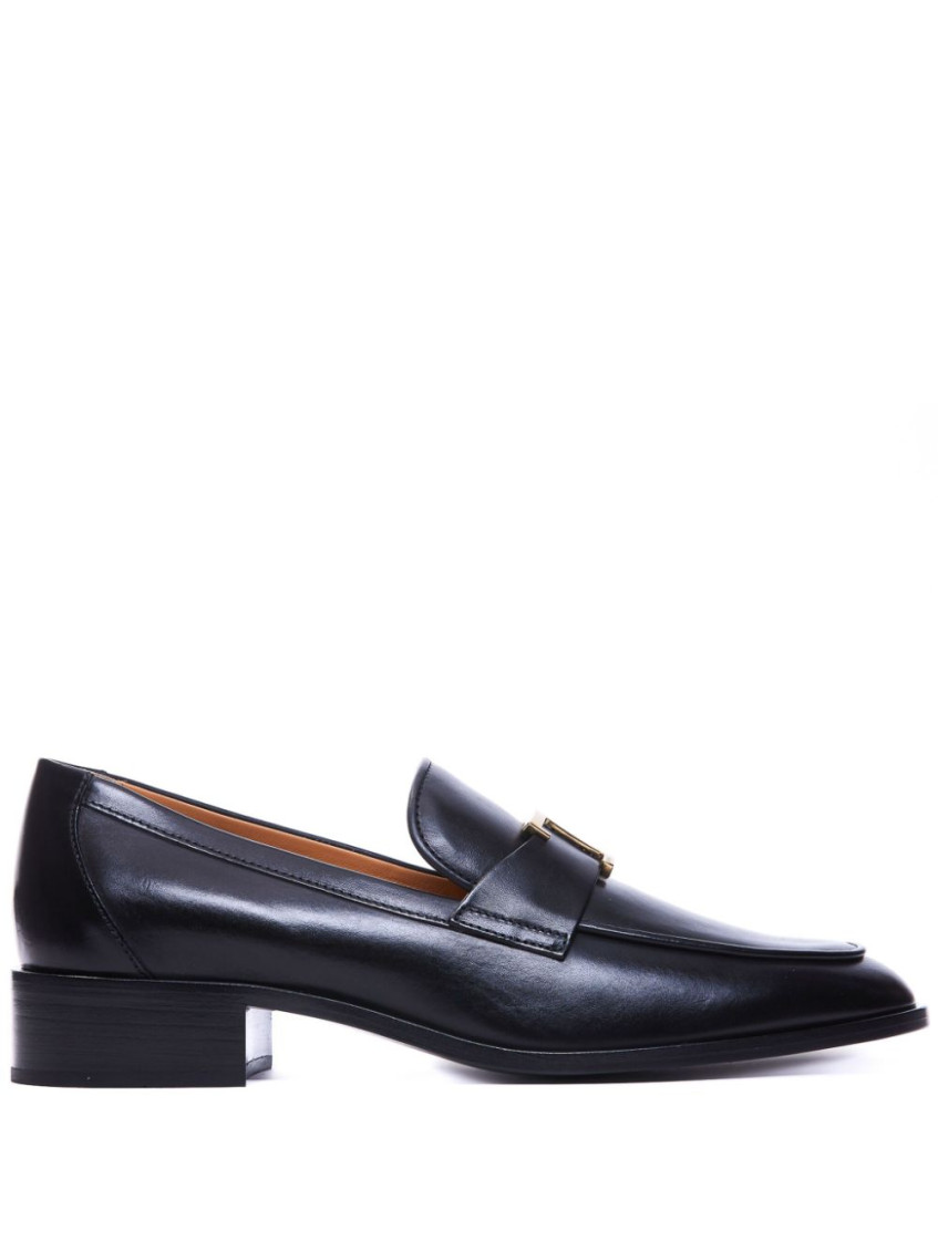 Tod's Elegant Leather Loafers With Almond Toe And Mid Stacked Heel In Black