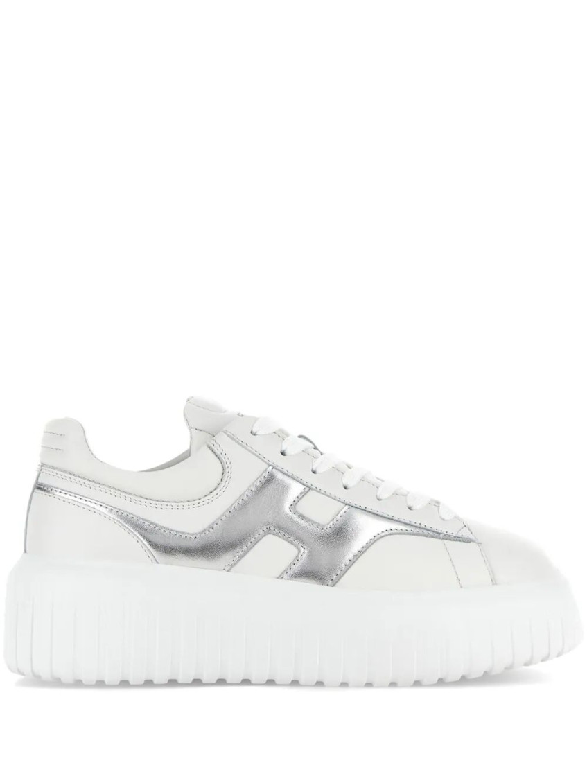 Hogan H-stripes Leather Sneakers In Silver