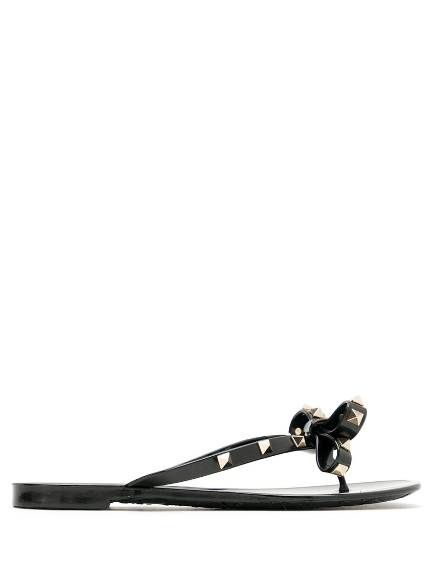 Valentino Garavani Mini Bow Sandals With Platinum-finish Studs In Black