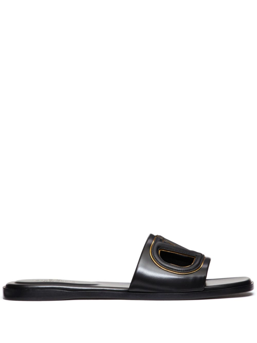 Valentino Vlogo Cutout Leather Sandal In Black