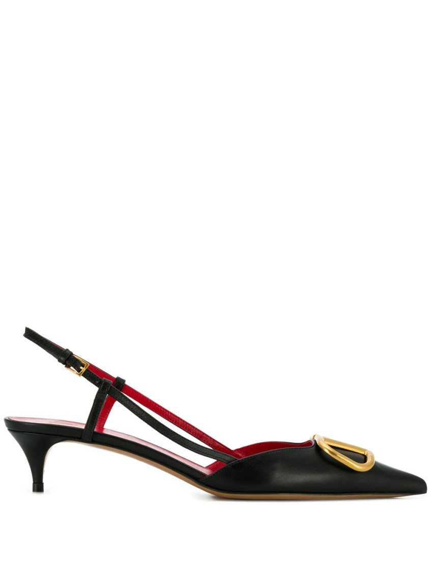 Valentino Pointed Toe Slimback Pump With Vintage-effect Brass Detail In Black