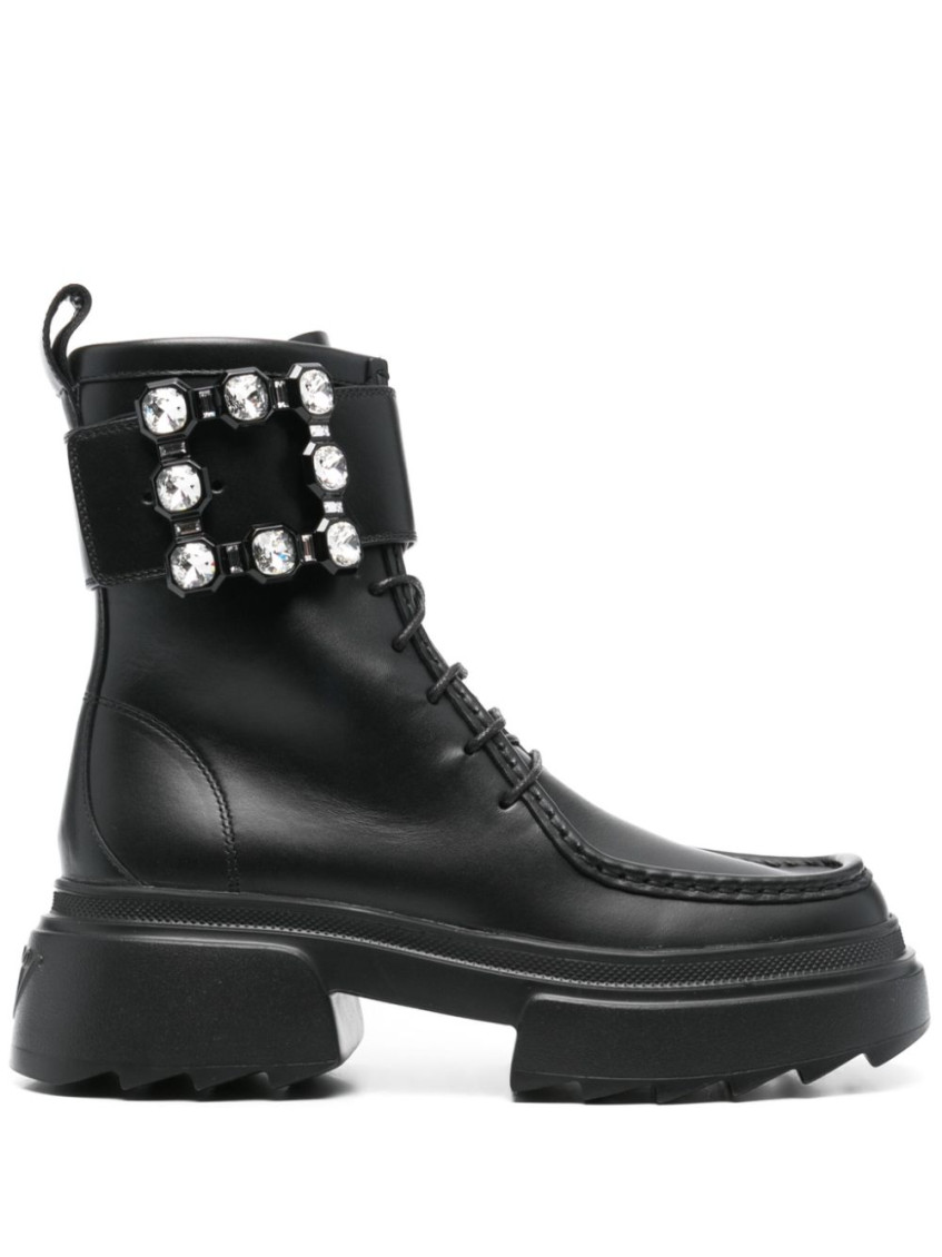 Roger Vivier Wallaviv Leather Ankle Boots In Black